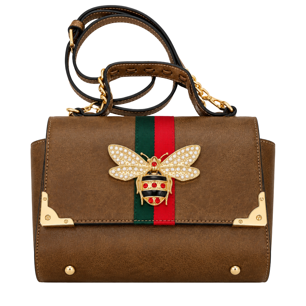 Alba Queen Bee Stripe 2-in-1 Boxy Satchel Brown Handbag 1