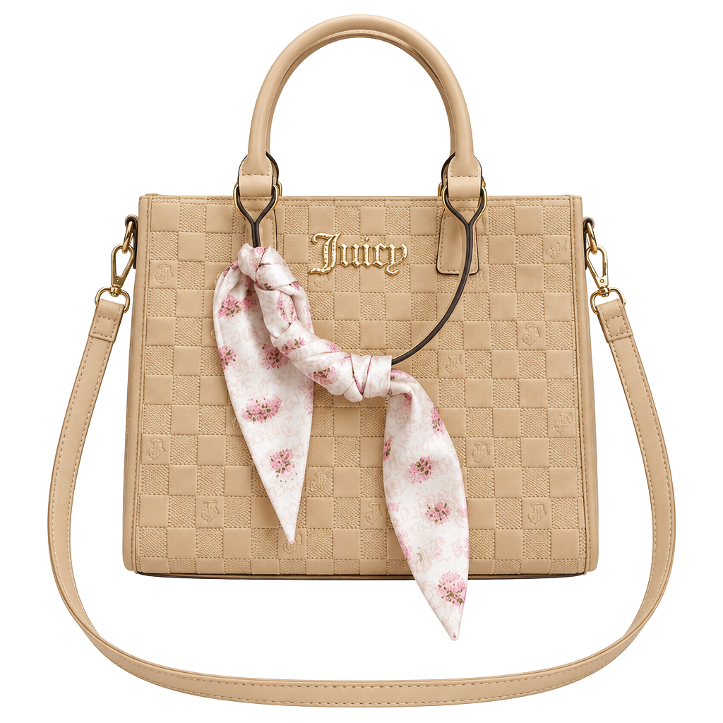 Juicy Couture Beige Quilted Crossbody Bag with Scarf 1