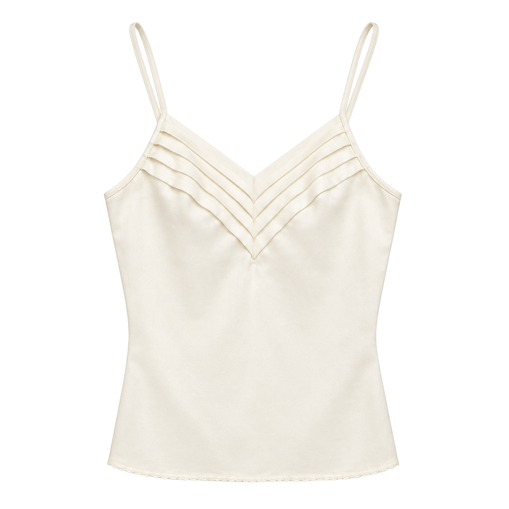 Vintage Deena Cami Top Size 34 Ivory Pleated V-Neck Satin 1