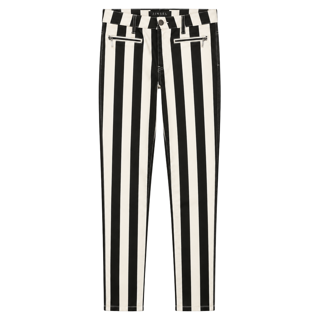 Tinsel Striped Denim Pants Black White 1