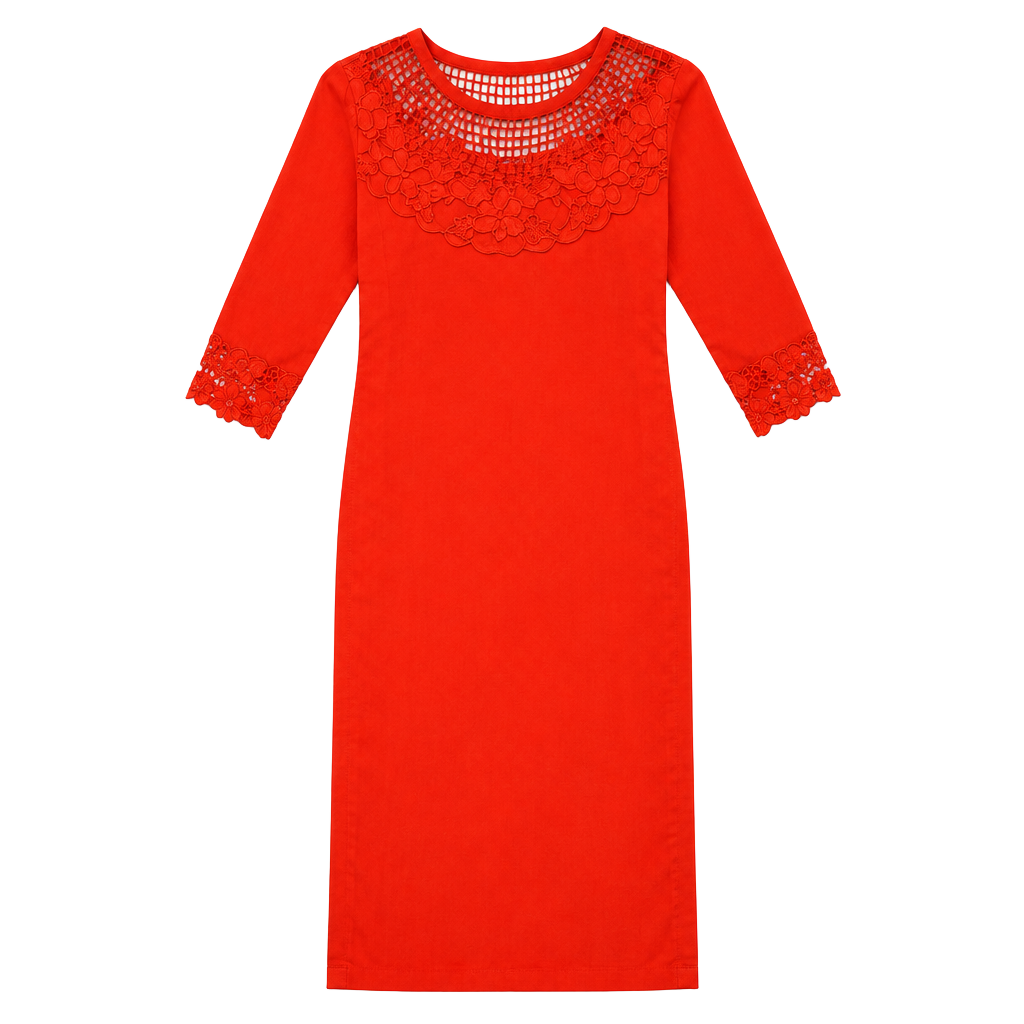 Vintage 70’s Red Lace/embroidered Trim Dress Midi Dress 1