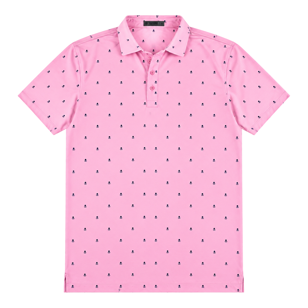 G/Fore Men’s Polo Size XL Pink Skulls & Tees ice Nylon Print Golf Shirt 1