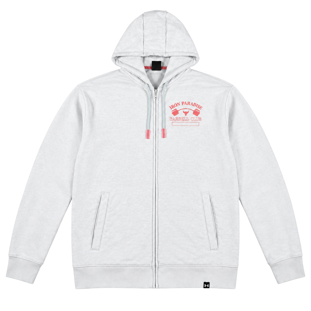Under Armour Iron Paradise Barbell Club Size XL White Full Zip Hoodie Jacket 1