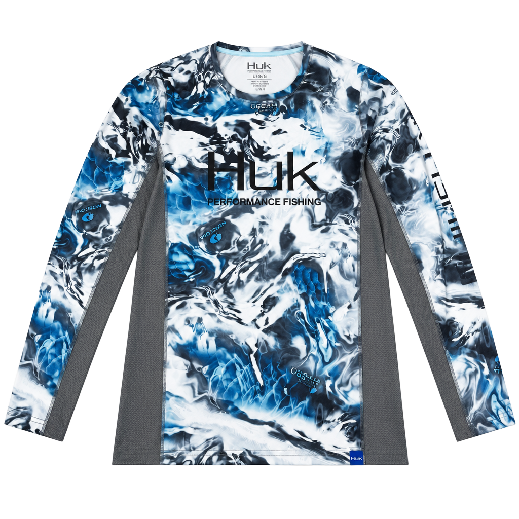 Huk Mossy Oak Pursuit Women’s Vented Long Sleeve Shirt Size L Blue Hydro Glacier 1