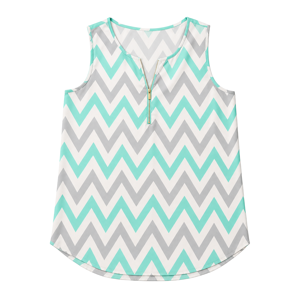 Tacera Women's Sleeveless Chevron Print Tank Top with Gold Zipper Detail Size L 1