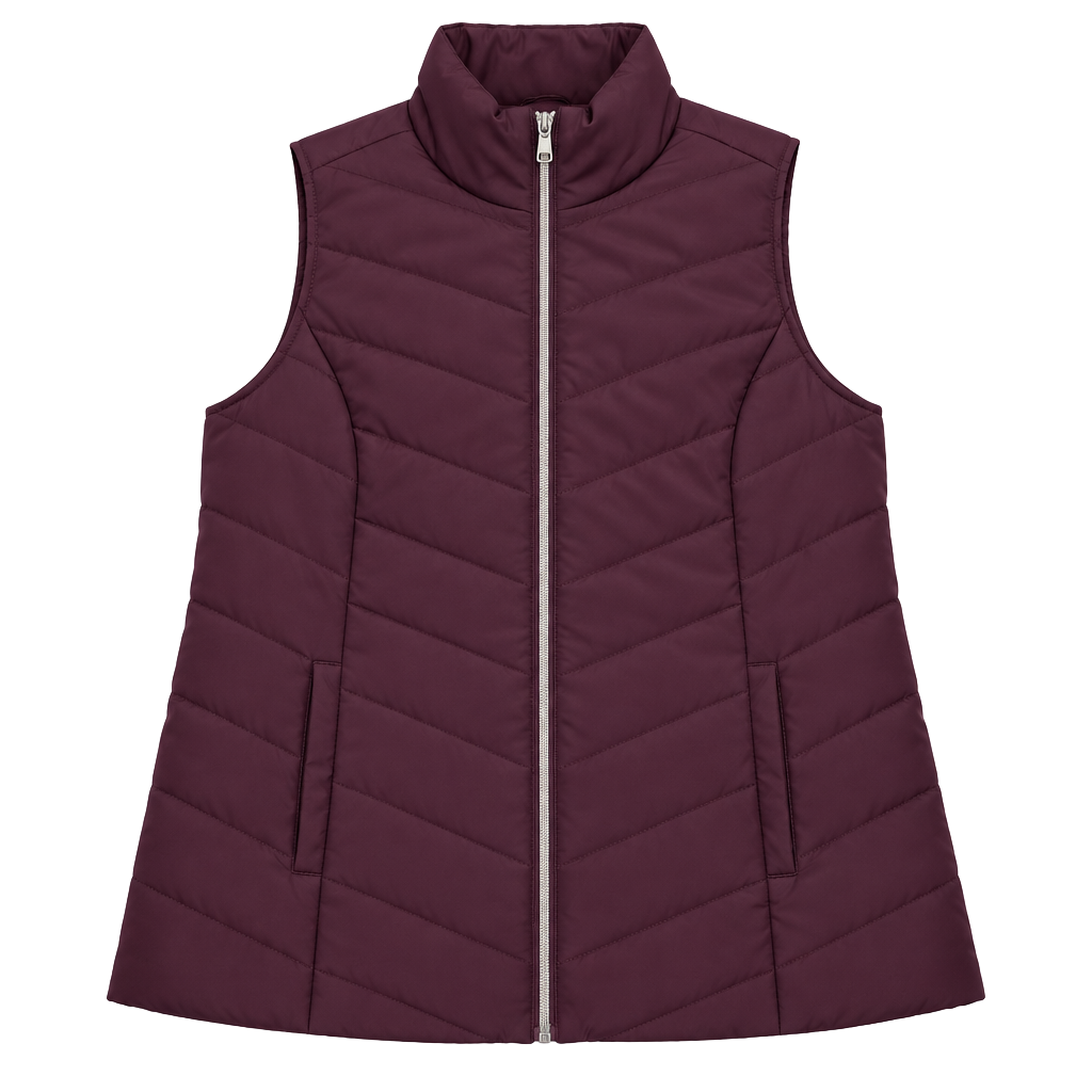 Cj Banks Quilted Vest Size 1X Maroon Full Zip Puffer Winter Outerwear 1