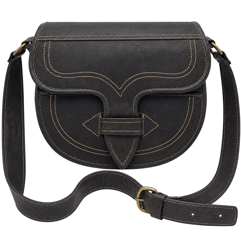 Vintage Western Style Brown Leather Saddle Crossbody Bag 1