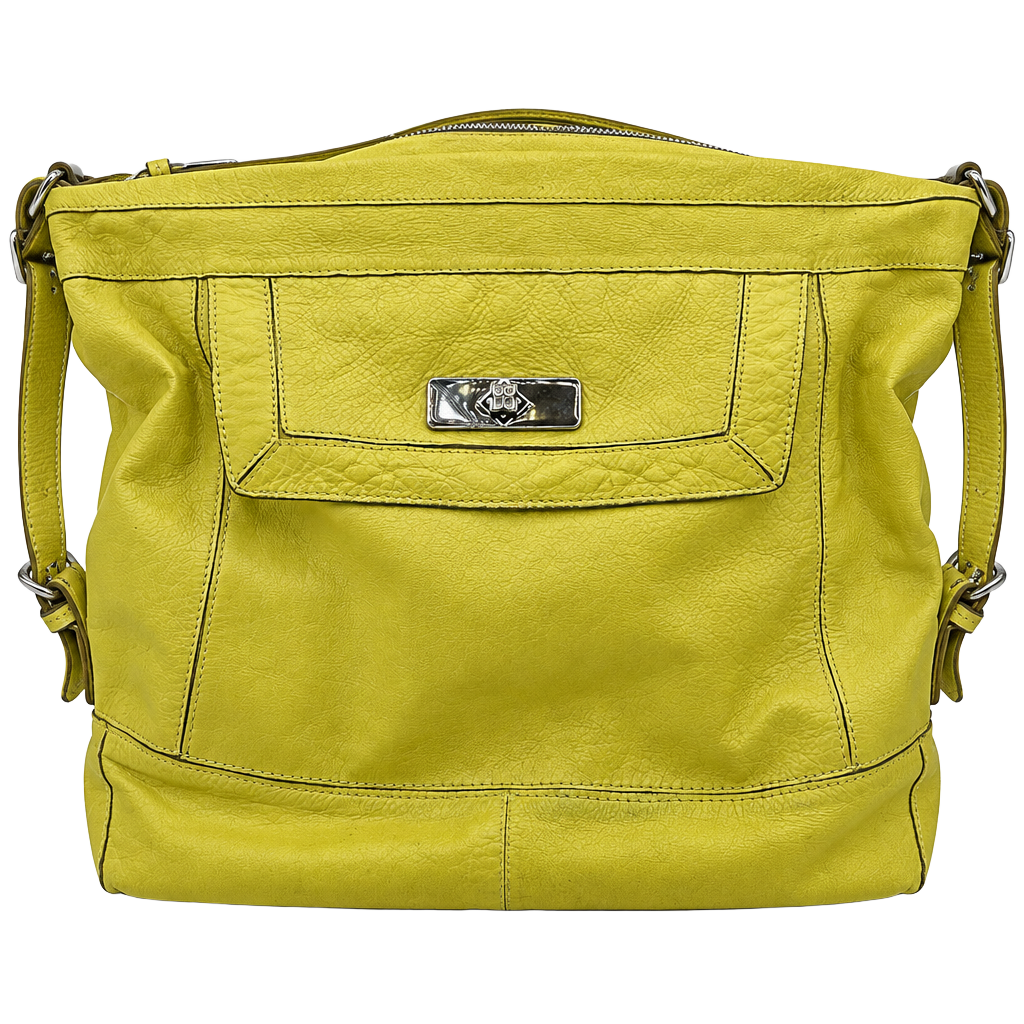 BCBGMAXAZRIA Yellow Leather Hobo Shoulder Bag with Metal Accent 1
