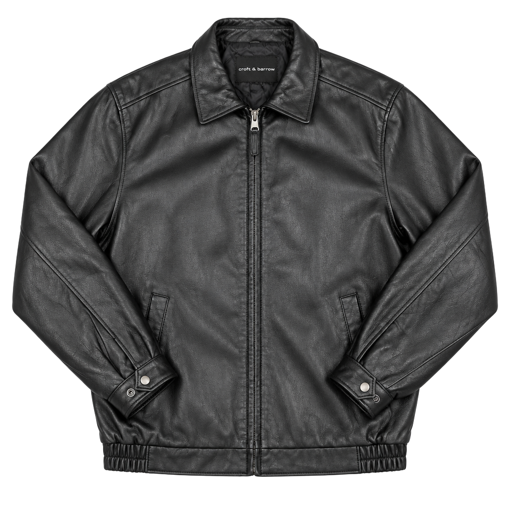 Croft & Barrow Men's Black Genuine Leather Bomber Jacket Size XLT 1