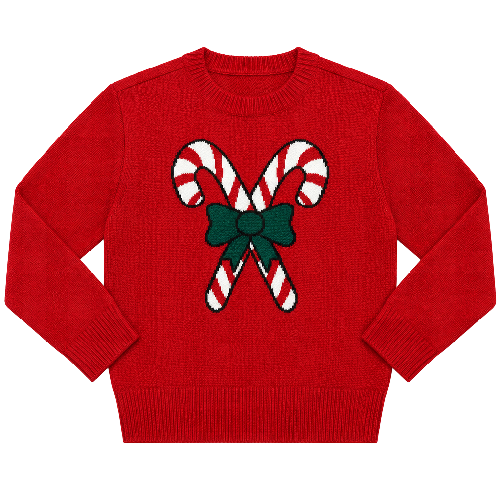 In*Girl Christmas Sweater Size M 10-12 Red Candy Cane Bow 1
