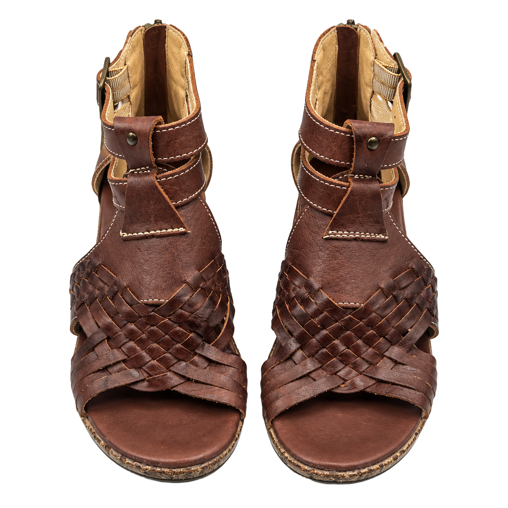 Redhawk Leather Co. Wedge Sandals Size 9 Brown Woven Leather 1