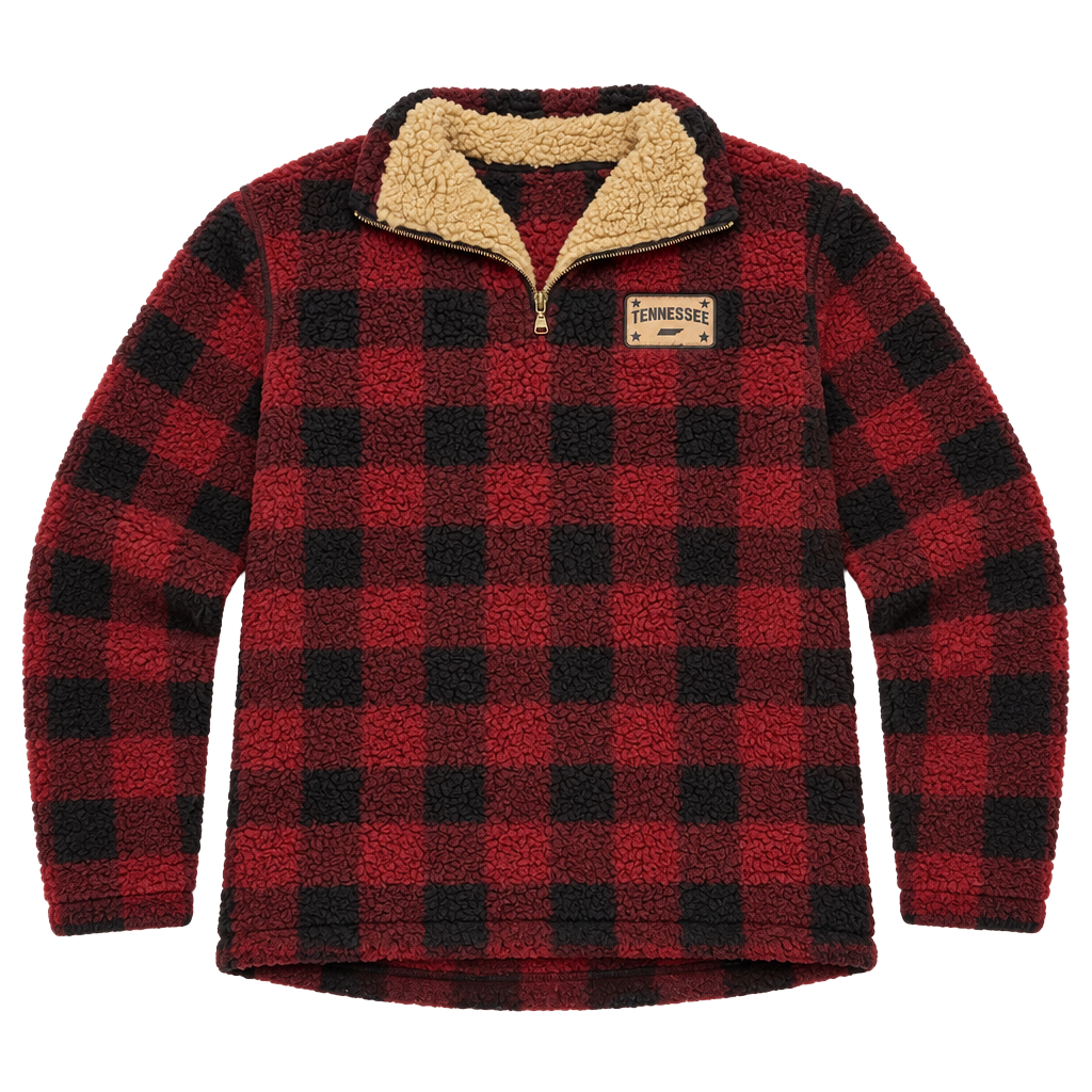 Home Free Tennessee Sherpa Fleece Pullover Size M 38/40 Red Black Plaid 1