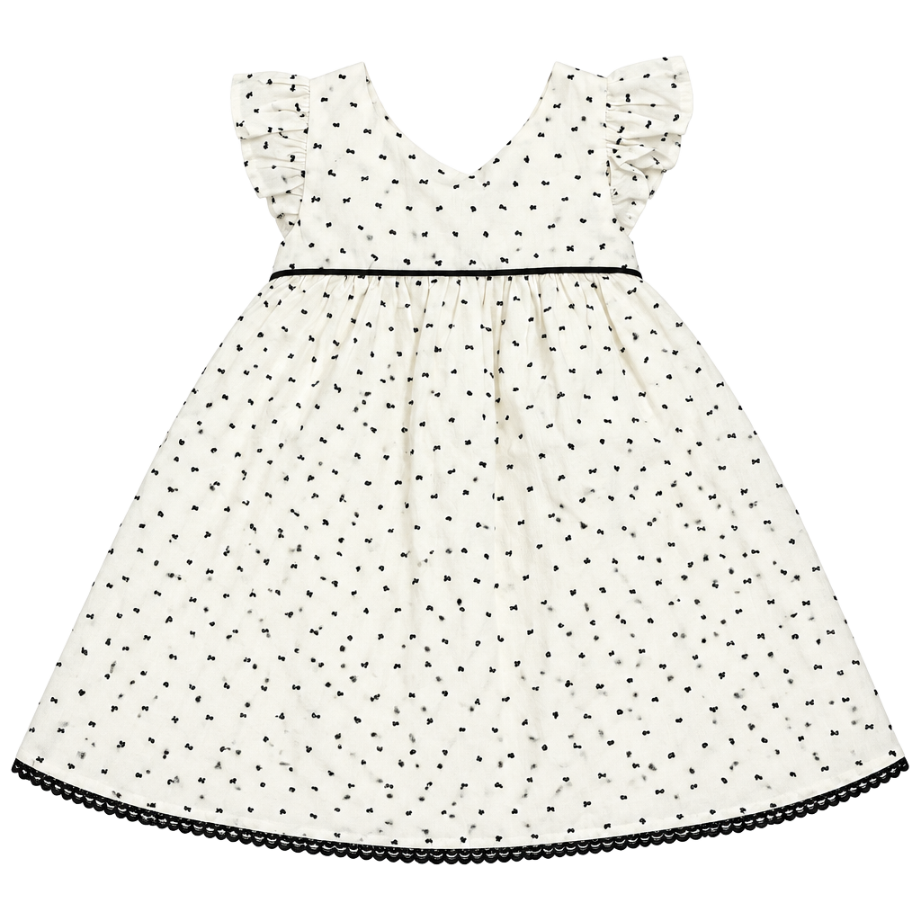 Catherine Malandrino Baby Girl Ivory Flocked Polka Dot Dress with Back Bow 18M 1