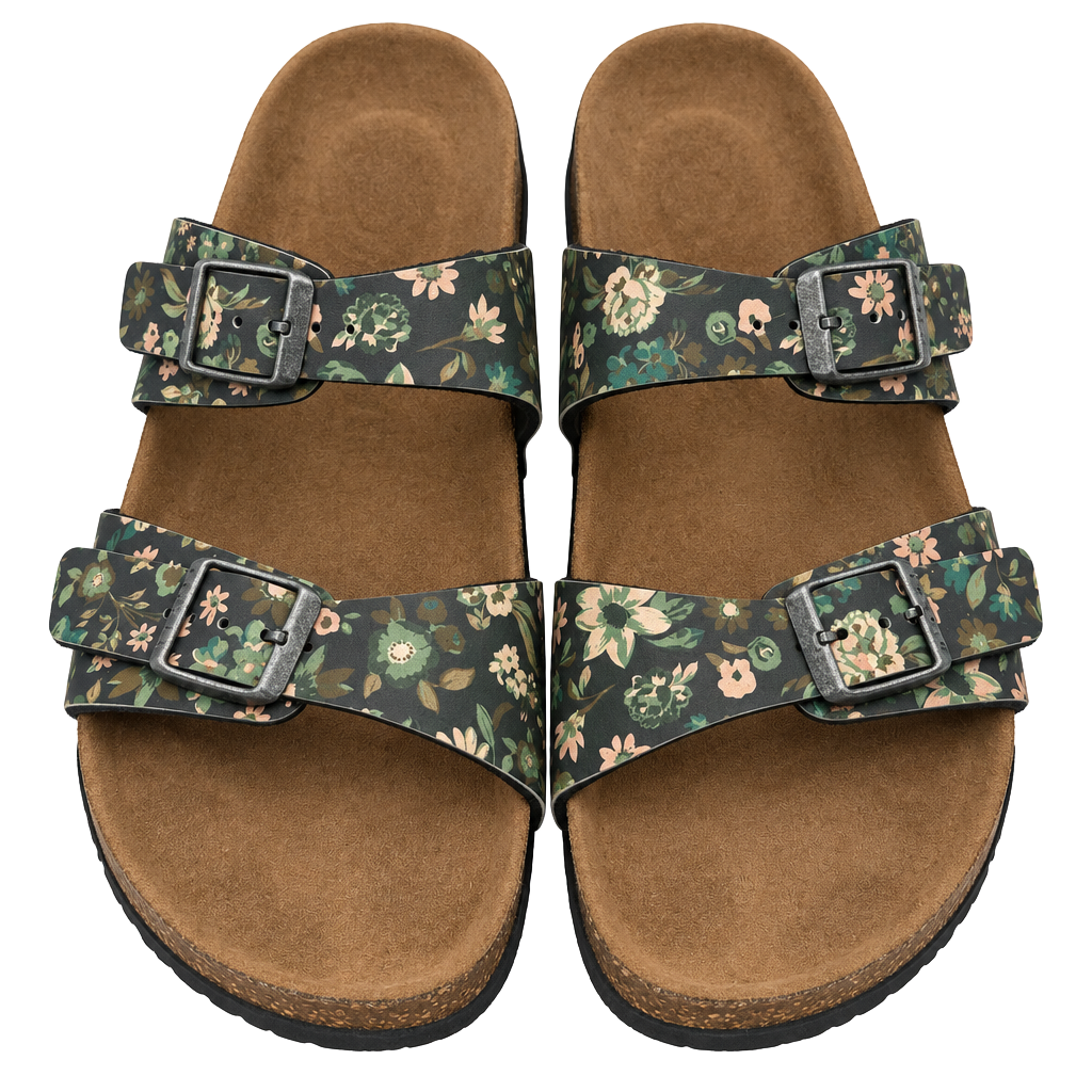 Birkenstock Arizona Sandals Size 37 Floral Black Leather 1