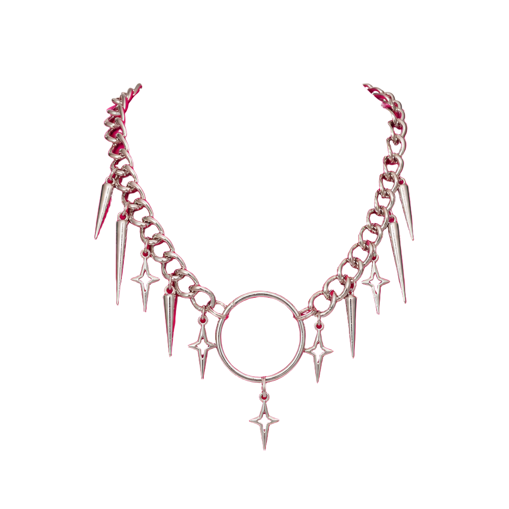 Punk Style Silver-Tone Spike and Star O-Ring Chain Necklace 1