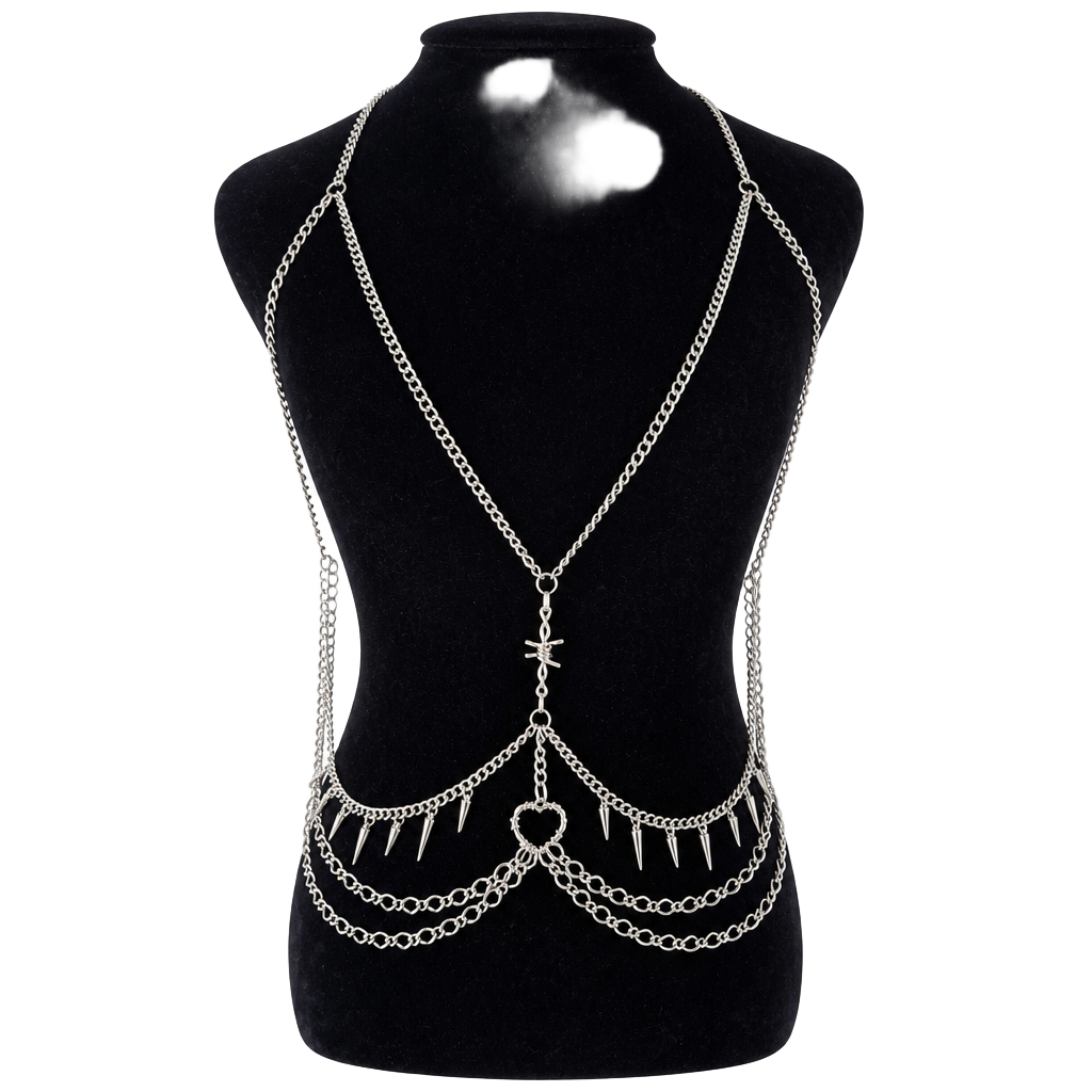 Heartbreaker Rave Body Chain with Spikes and Barbed Wire 1