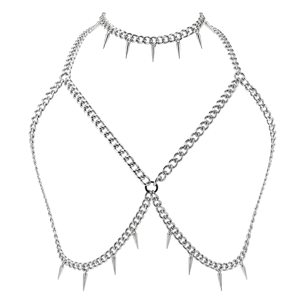 Gothic Chunky Chain and Spiked Choker Body Harness 1