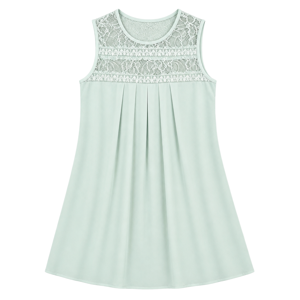 BCBGeneration Babydoll Sage Green Pleated Chiffon Dress with Lace Yoke Detail 1
