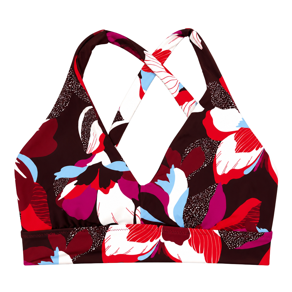 Athleta Plunge Bikini Top Decadent Chocolate Floral Print Size M 1