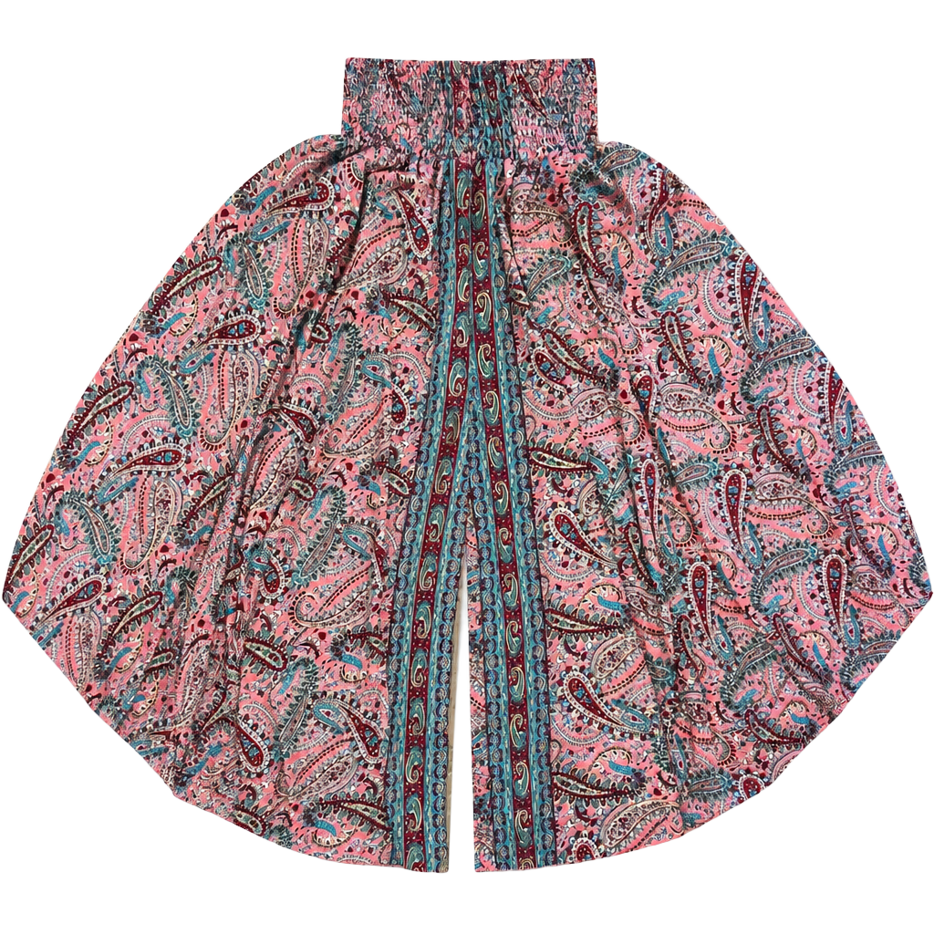 Bohemian Paisley Print Smocked Waist Split Leg Palazzo Pants 1