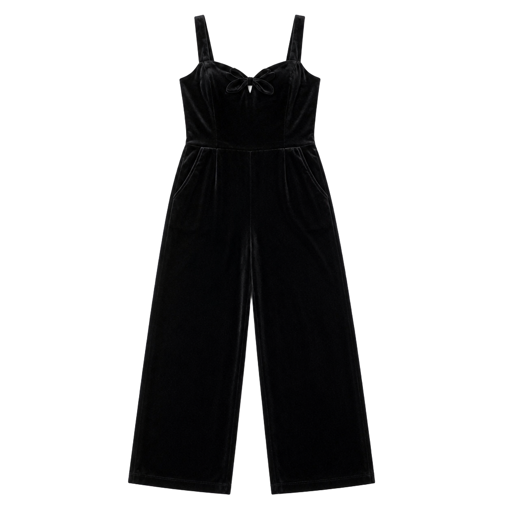 Abercrombie & Fitch Black Velvet Sleeveless Jumpsuit with Bow Detail 1