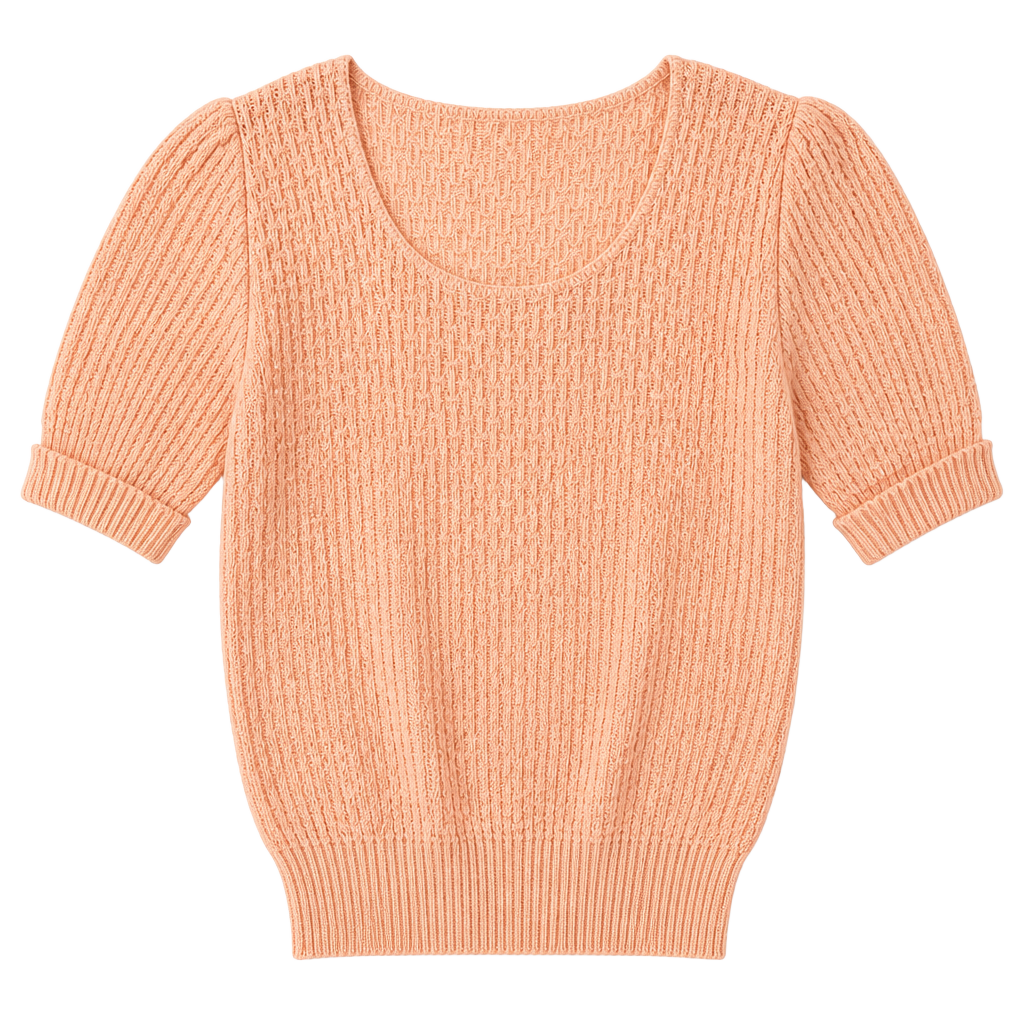 Vintage Kate Collins Short Sleeve Textured Knit Sweater Pink USA Made 1