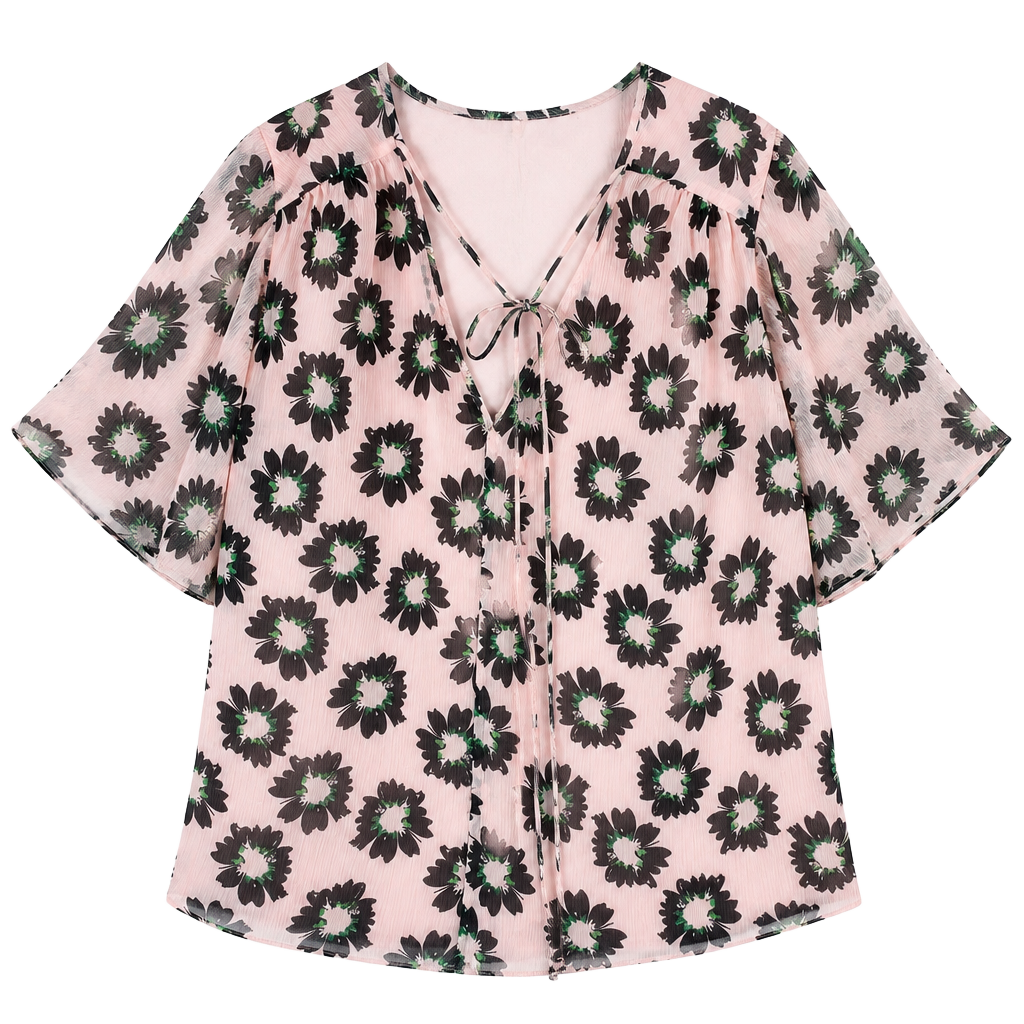 Ted Baker Harlynn Floral Print Split Sleeve V-Neck Blouse 1