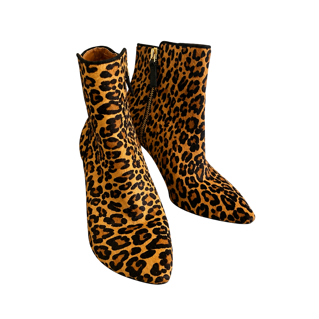 Nine West Leopard Print Calf Hair Pointed Toe Ankle Booties 1