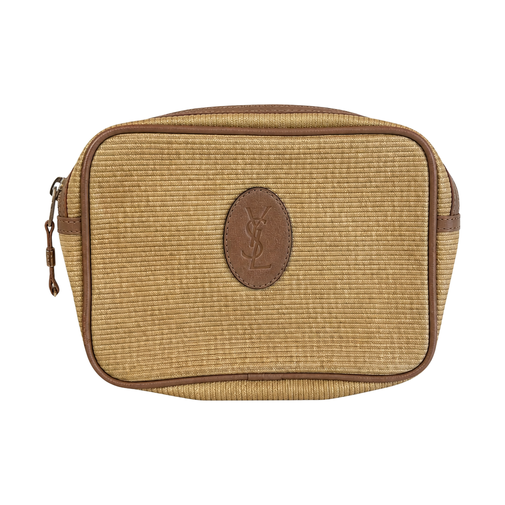 Vintage Yves Saint Laurent Ribbed Canvas Pouch Toiletry Bag 1
