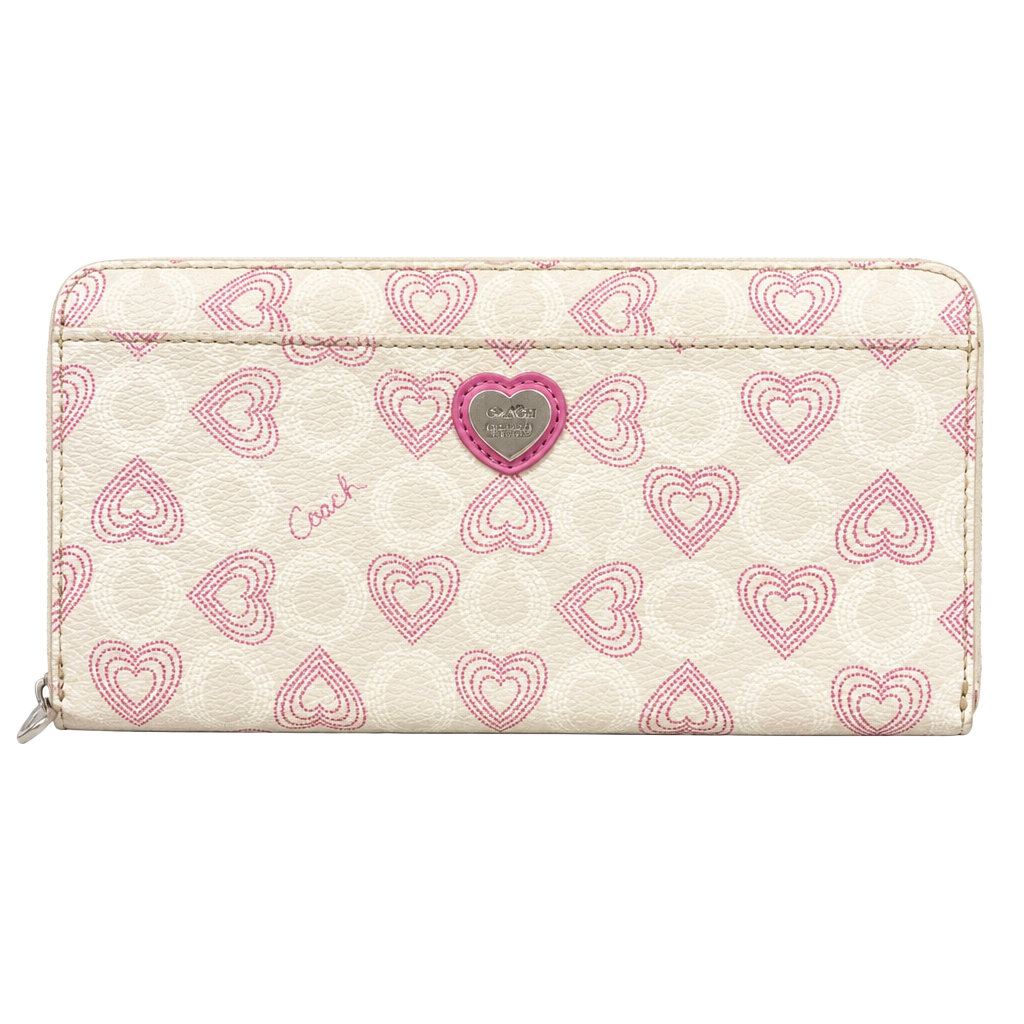 Coach Beige and Pink Heart Wallet 1