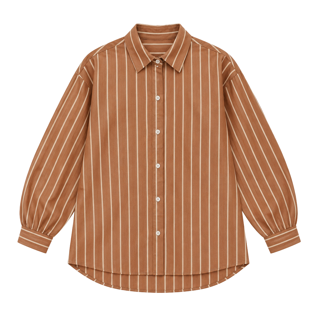 Faithfull The Brand Daija Button Down Maya Striped Shirt Size XS Brown 1