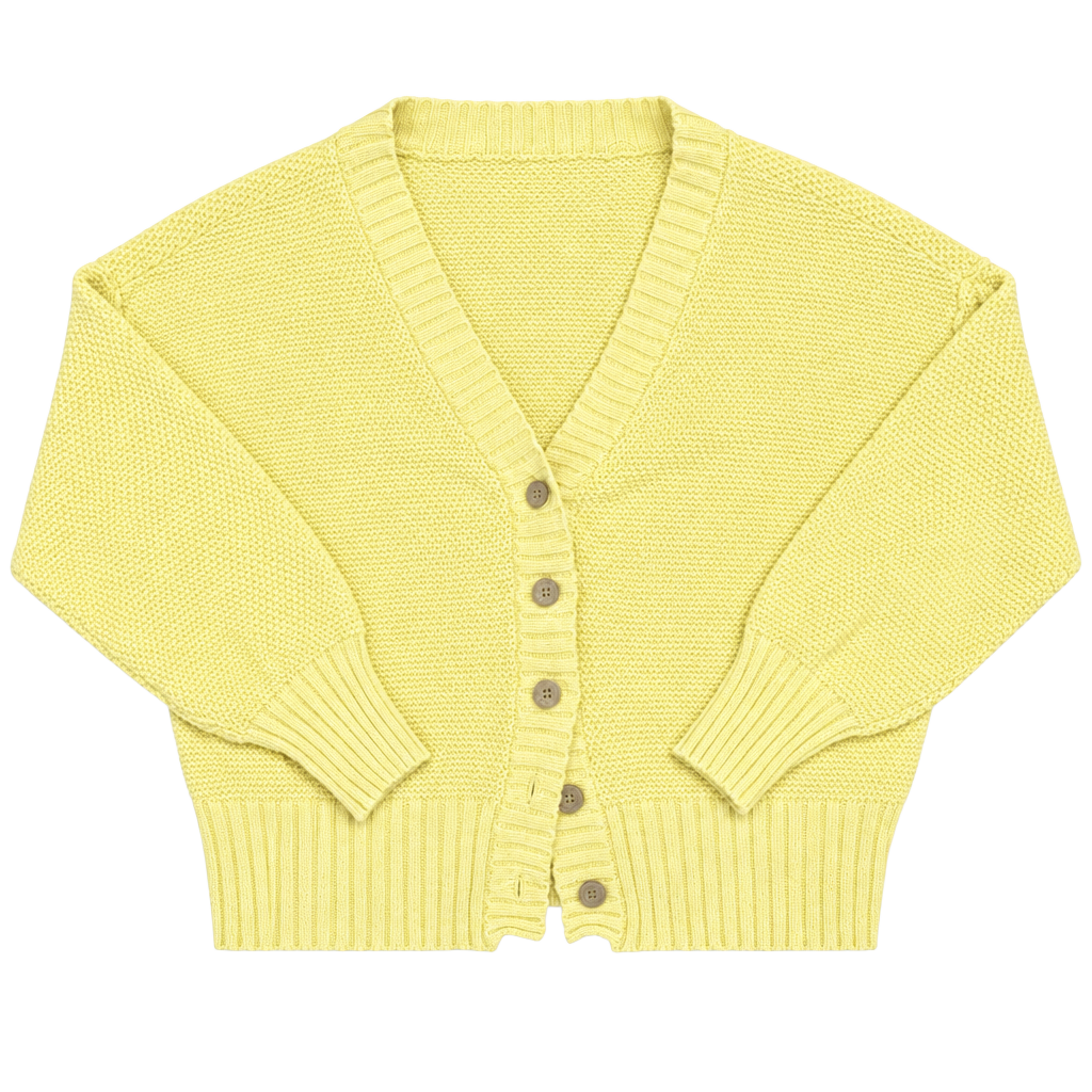 FP Beach Cardigan Size M Pastel Yellow Cotton V-Neck Button Up Knit Sweater 1