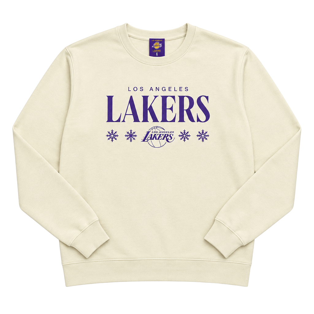 Los Angeles Lakers Holiday Sweatshirt Sz XL Cream Pullover Fleece Crewneck 1