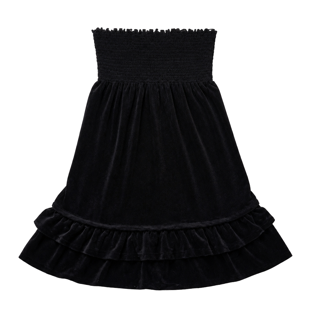 Vintage Juicy Couture Black Velour Smocked Ruffle Mini Dress Y2K Sz Small 2000s 1