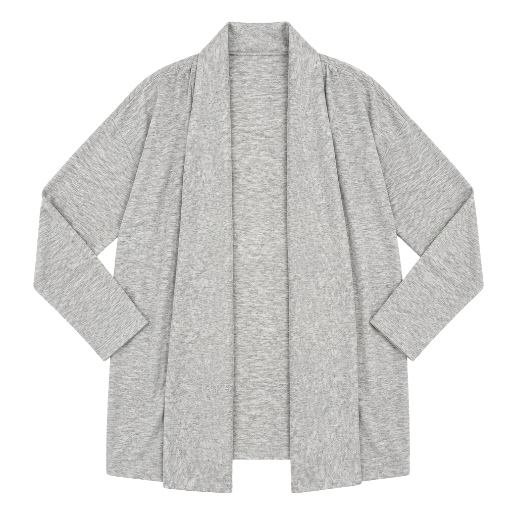Eileen Fisher 100% Cashmere Open Front Draped Cardigan Size L Heather Gray 1