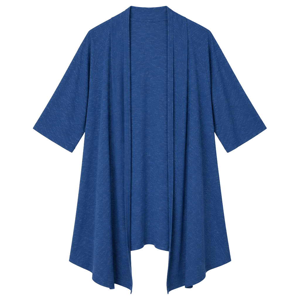 Eileen Fisher Linen Blend Longline Short Sleeve Cardigan Size XL Open Front Blue 1