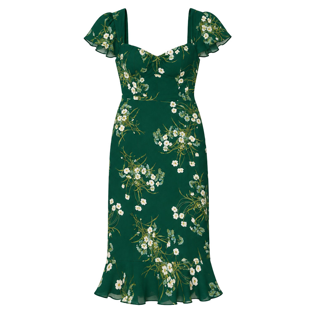 NWT Reformation Rosi Dress Size 0 Green Buena Floral Print Sweetheart NEW 1