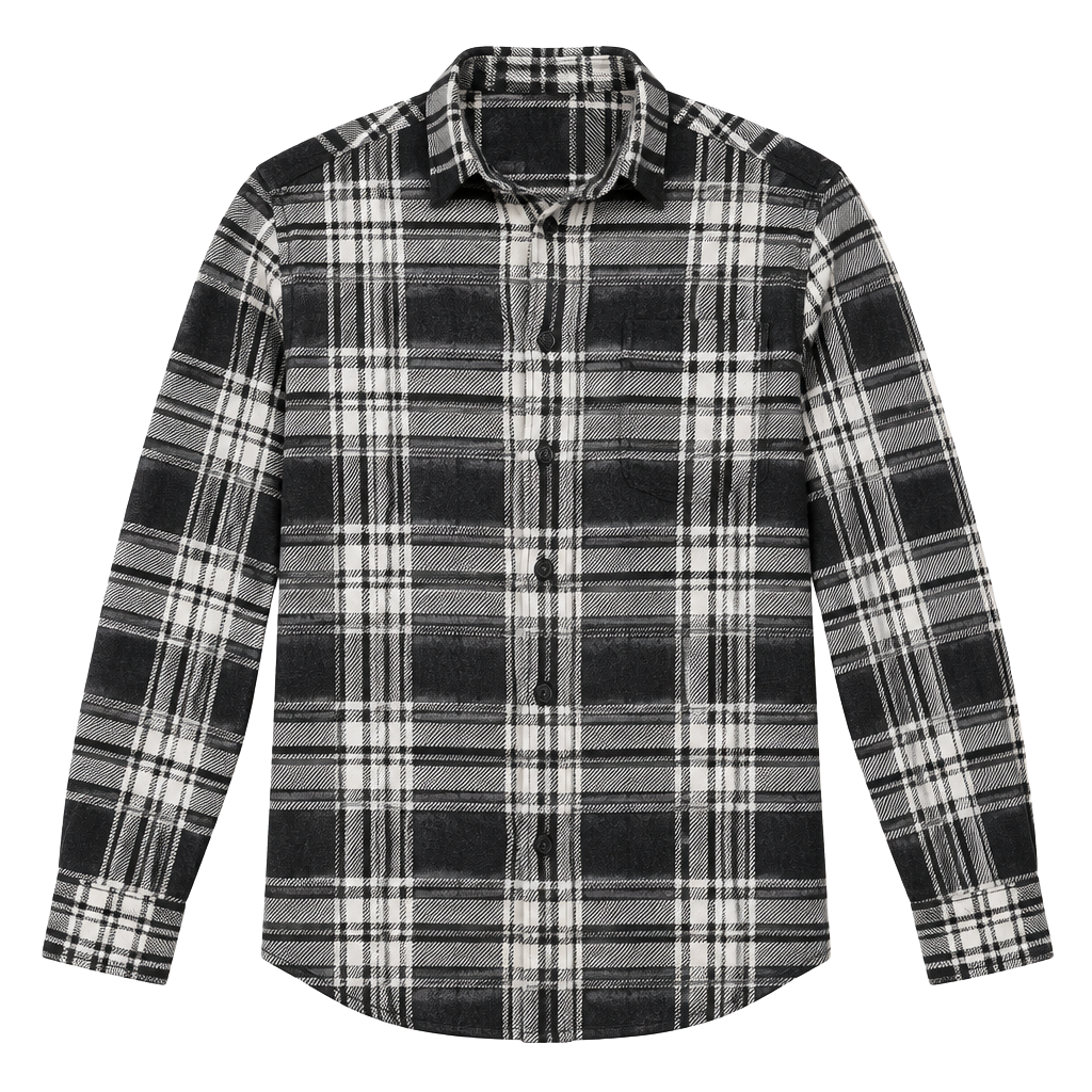 Faherty Men’s Legend Sweater Shirt Size L Charcoal Bone Plaid Flannel 1
