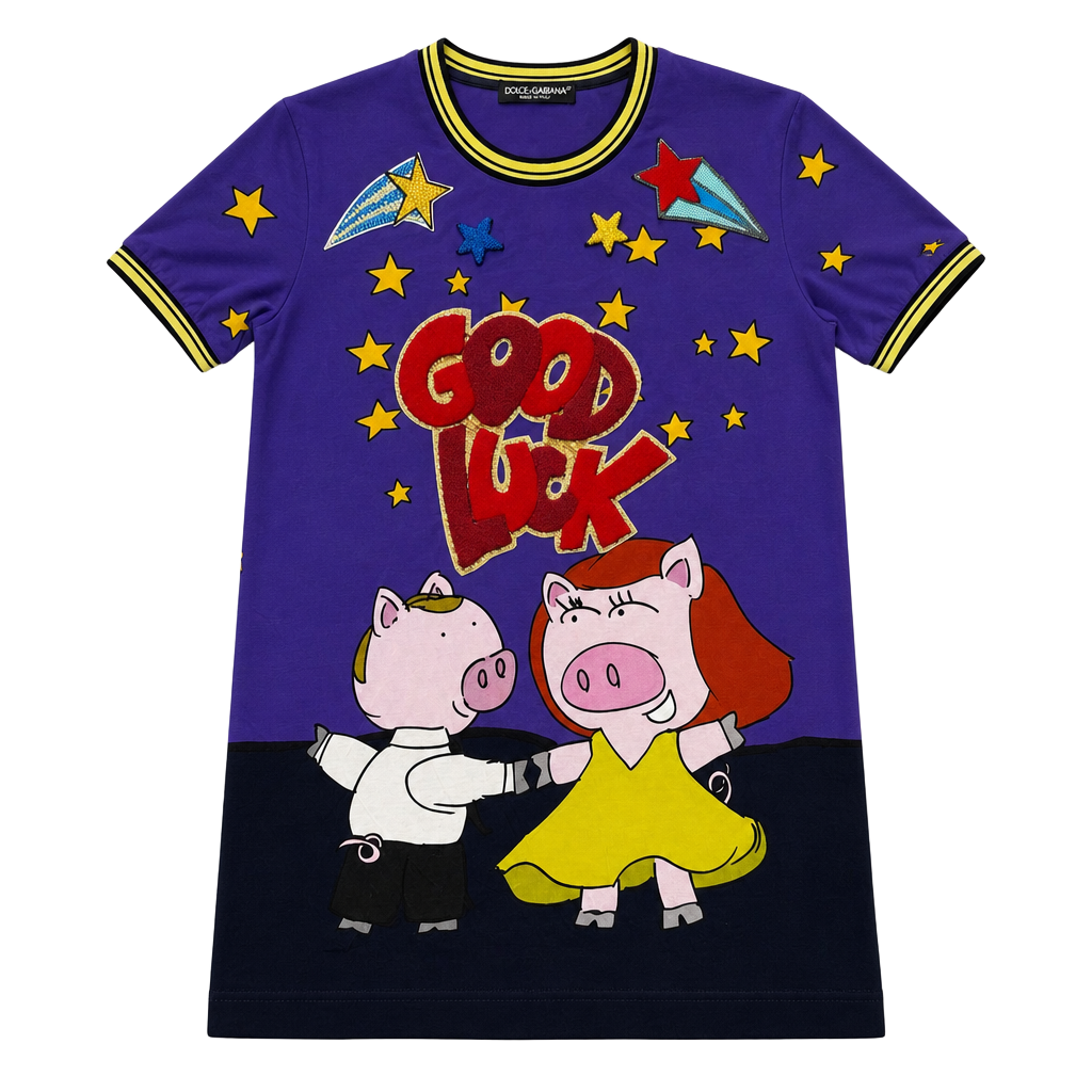 Dolce & Gabbana 2019 Y/O the Pig “Good Luck” Crystal & Chenille shirt IT36 | NWT 1