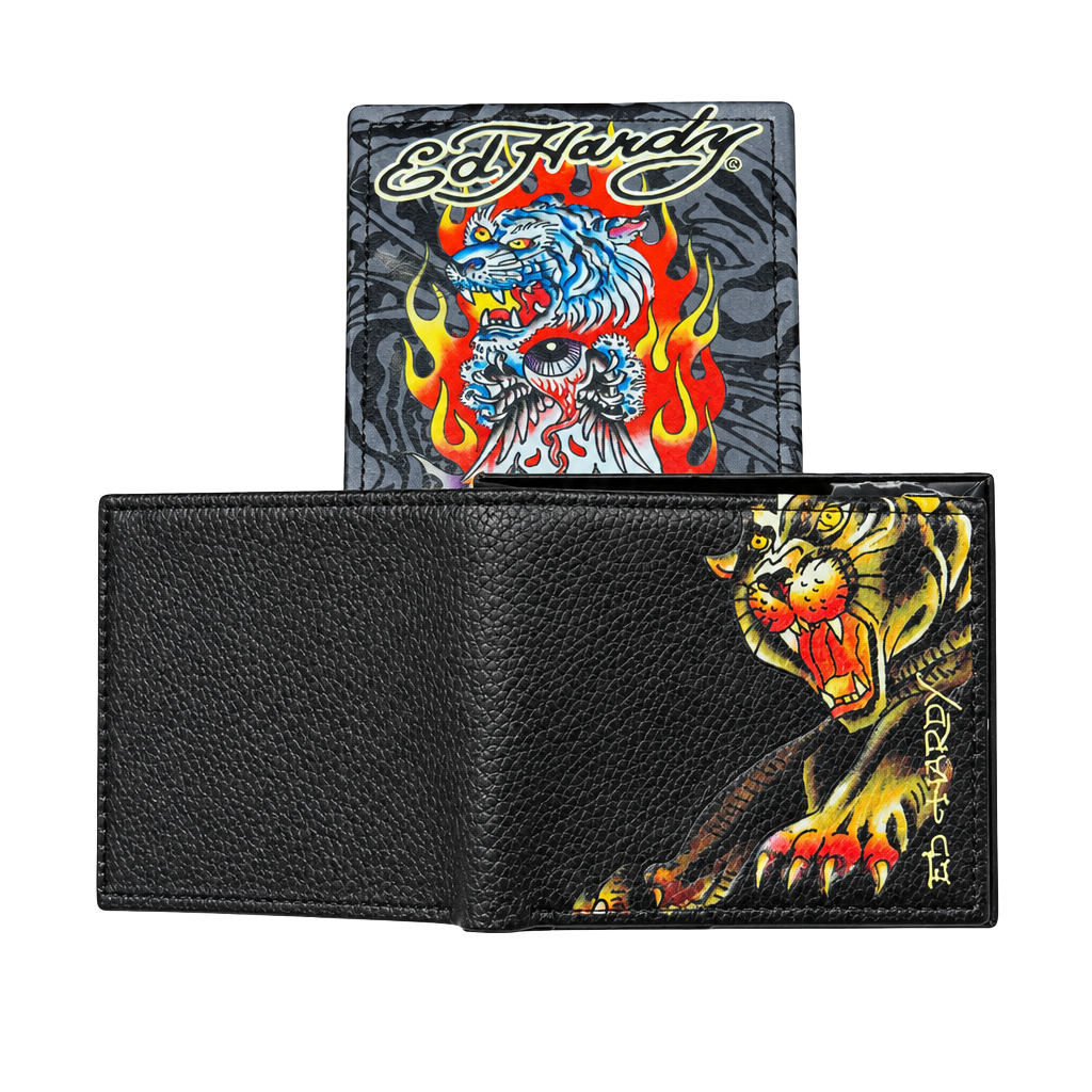 Ed Hardy Black Tiger Graphic Bifold Wallet With Box New 1
