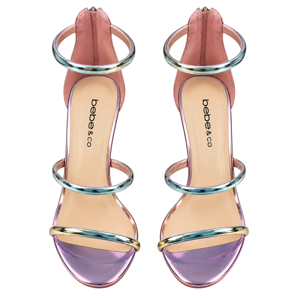 Bebe Berdine Size 8.5 M Pink Metallic Strappy Stiletto Heel Sandals 1