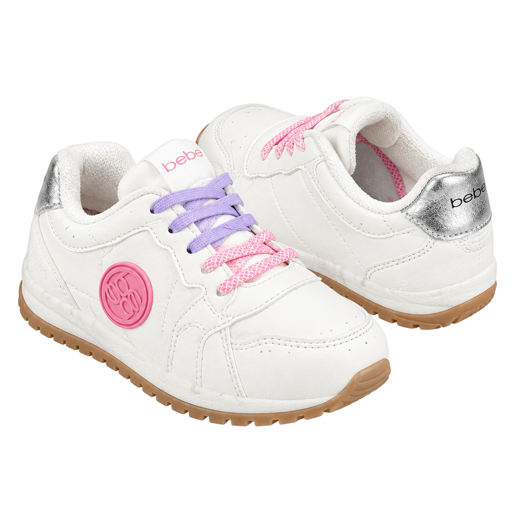 Bebe White Pink Purple women Sneakers Shoes size 7 1