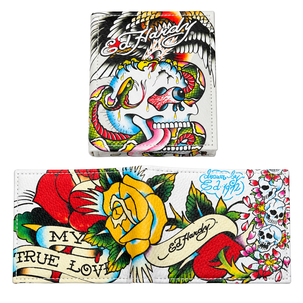 Ed Hardy GF97628EHQA Skull And Rose white Wallet With Box 1