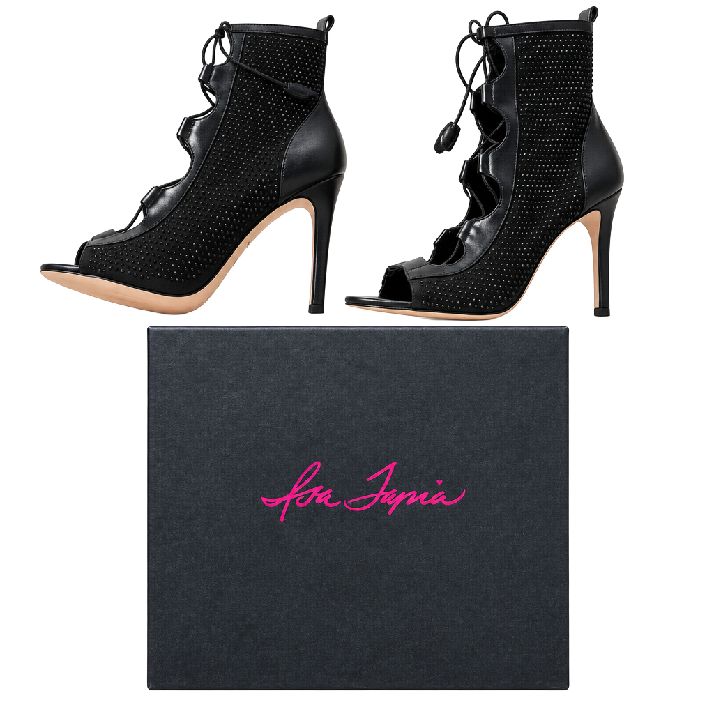 Isa Tapia Nadia Booties Size 39 Black Suede Stones Lace-Up Stiletto 1