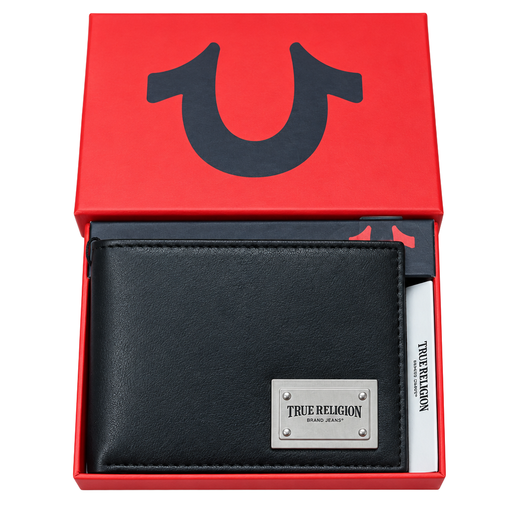 True Religion Sonny Leather Wallet Black Red New With Box 1