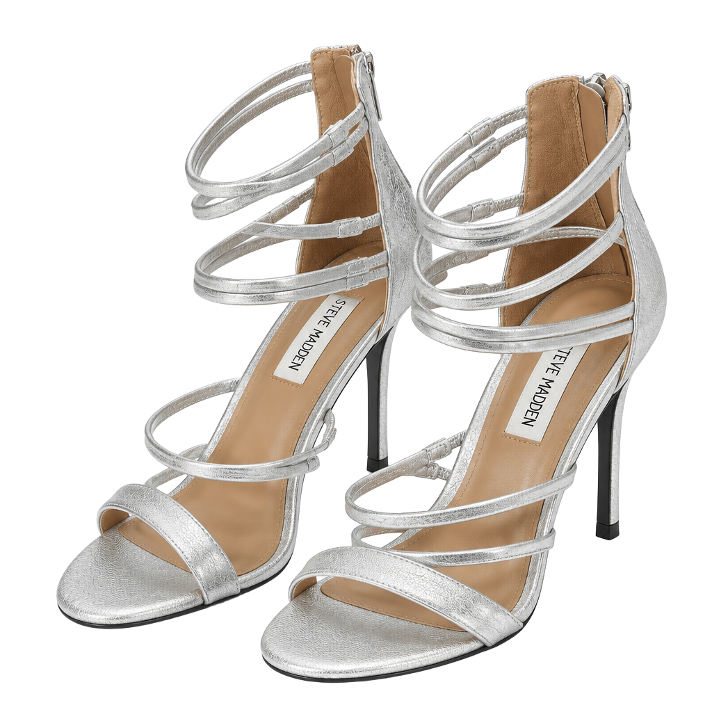 Steve Madden Tierney Strappy Stiletto Heel Sandal Size 8 Silver 1