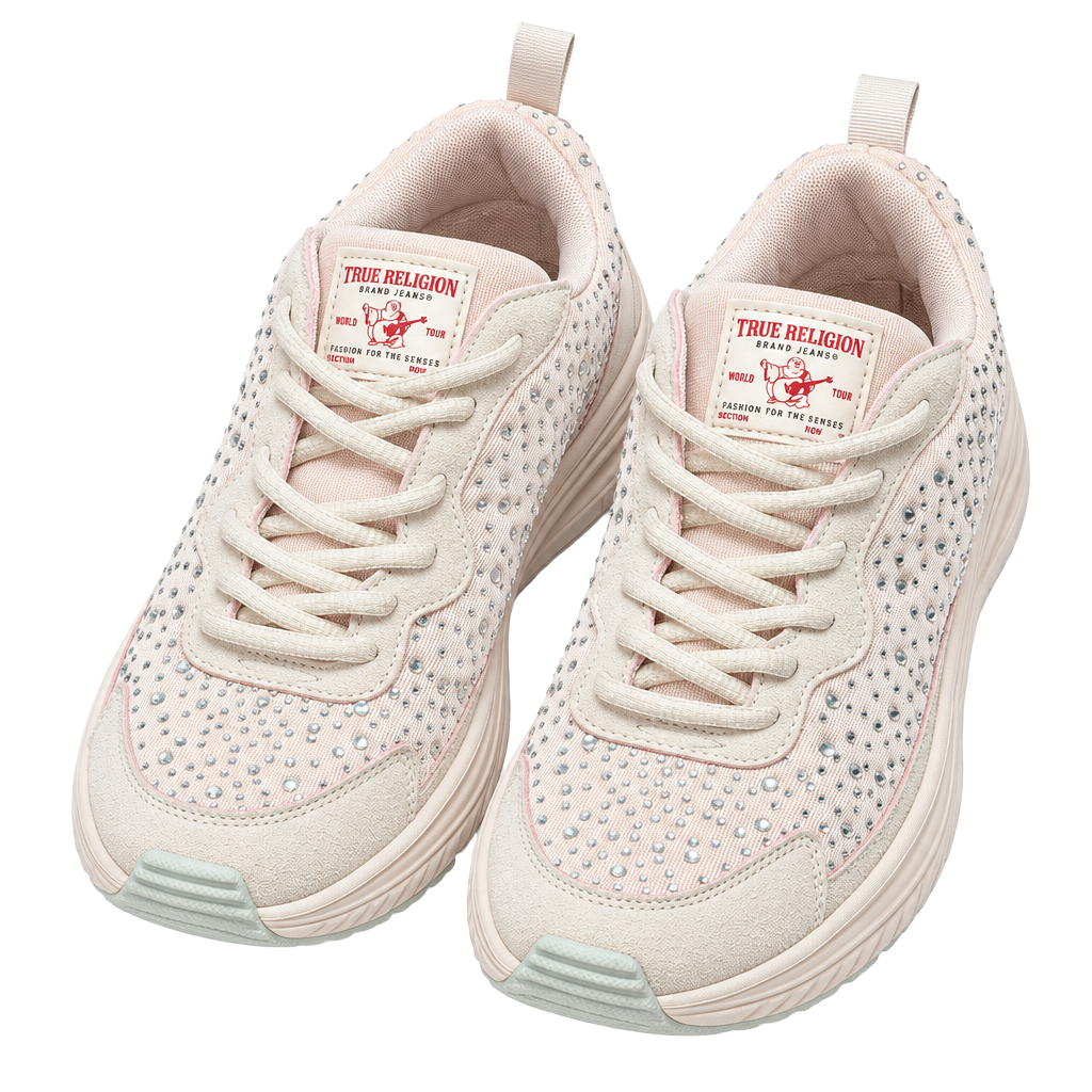 True Religion Katie S Sneaker Size 8 Pink Rhinestone Platform Shoes 1
