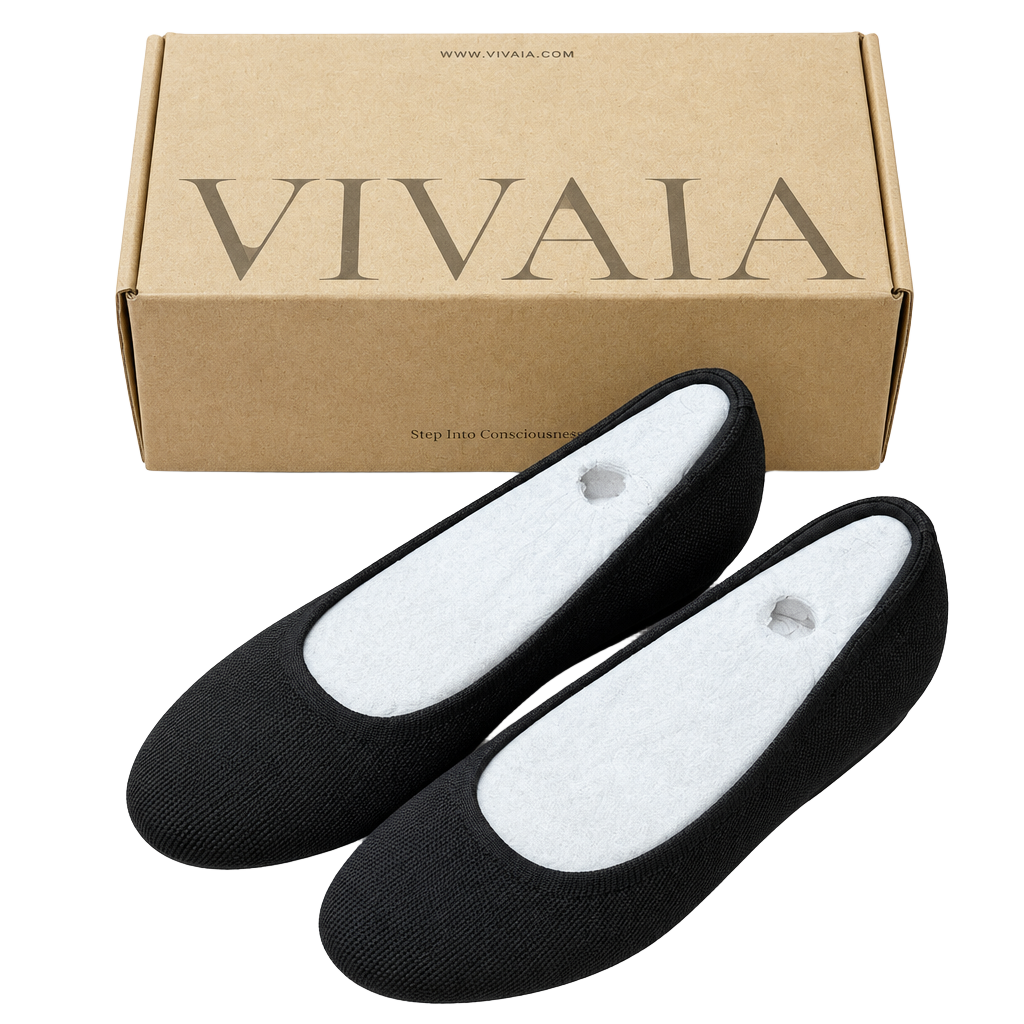 Vivaia Kathleen Size US 7 Black Knit Ballet Flats Shoes With Box 1