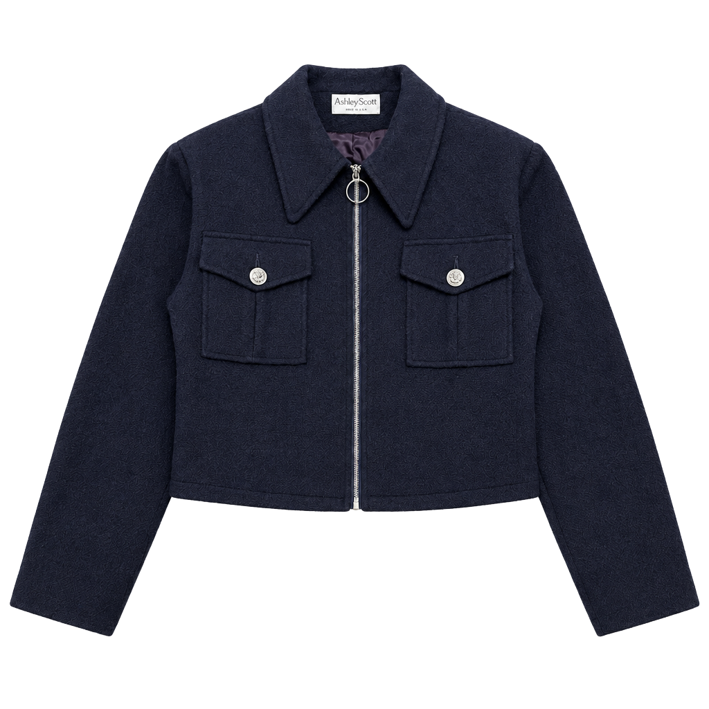 Vintage Ashley Scott Cropped Wool Jacket Made USA Ring Zip Utility Pocket 1