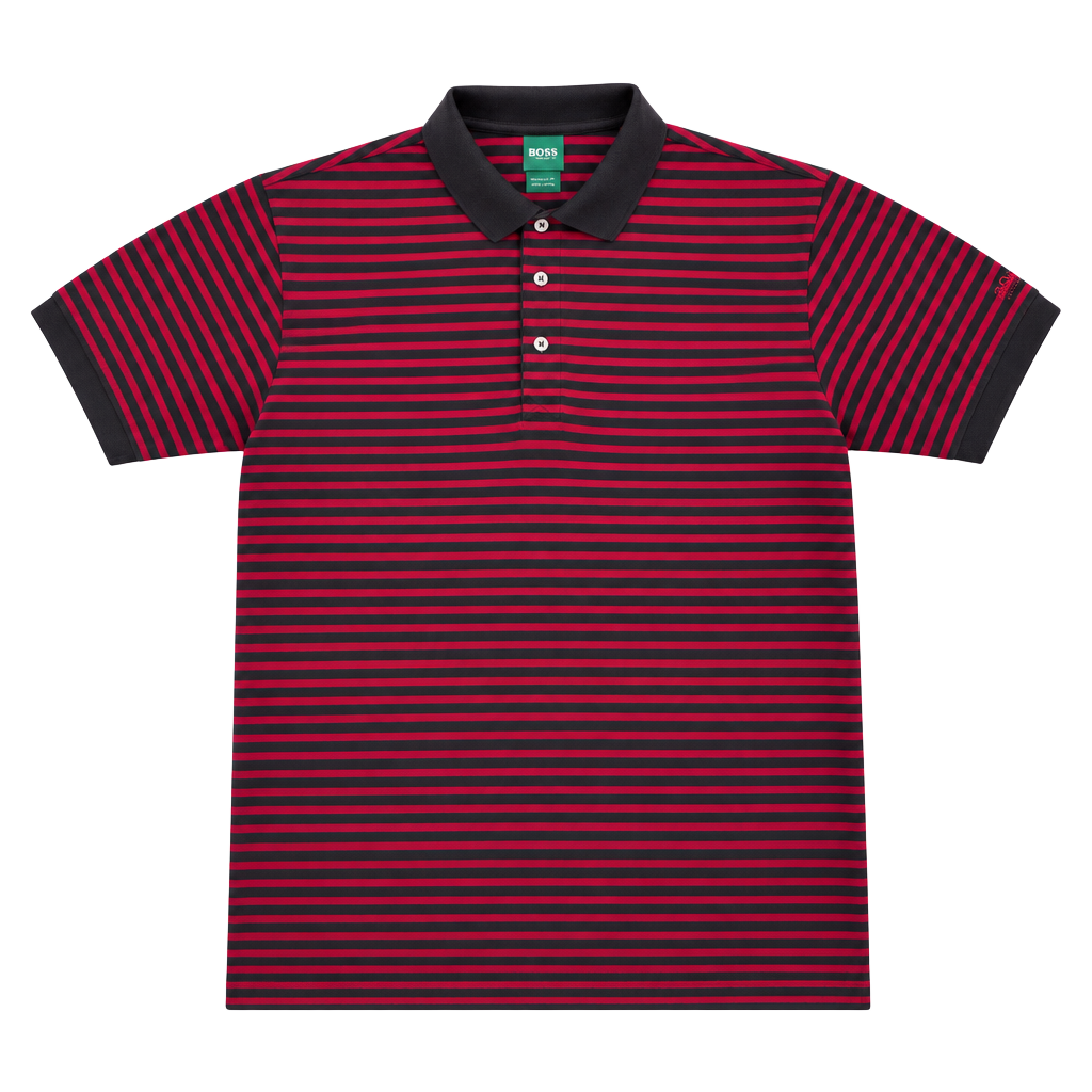 Hugo Boss Golf Polo Shirt Large Striped 100% Cotton Embroidered Logo Preppy 1